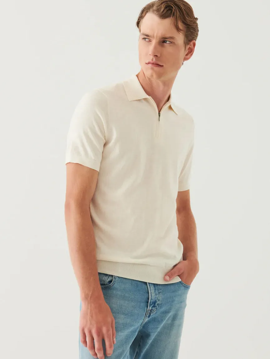 Patrick Assaraf Cotton Cashmere Quarter Zip Polo in Off White