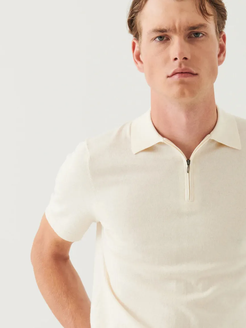 Patrick Assaraf Cotton Cashmere Quarter Zip Polo in Off White