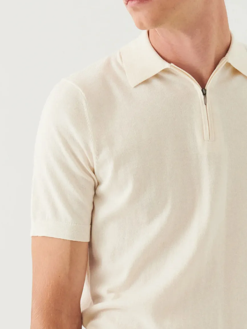 Patrick Assaraf Cotton Cashmere Quarter Zip Polo in Off White