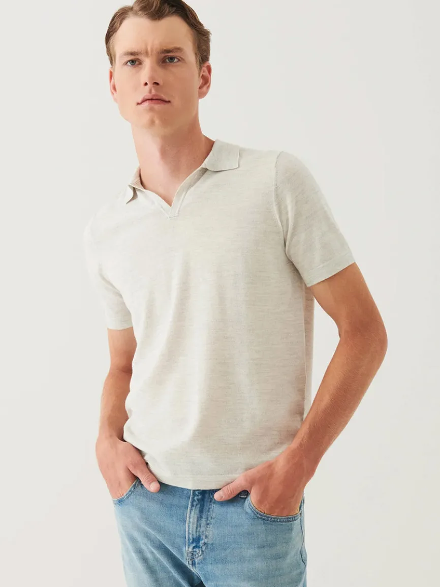 Patrick Assaraf Cotton Cupro Open Polo in Drizzle