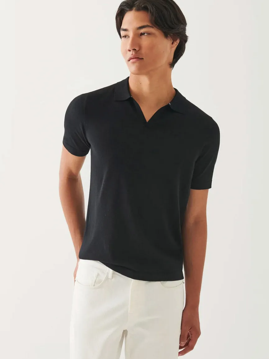 Patrick Assaraf Cotton Cupro Open Polo in Black