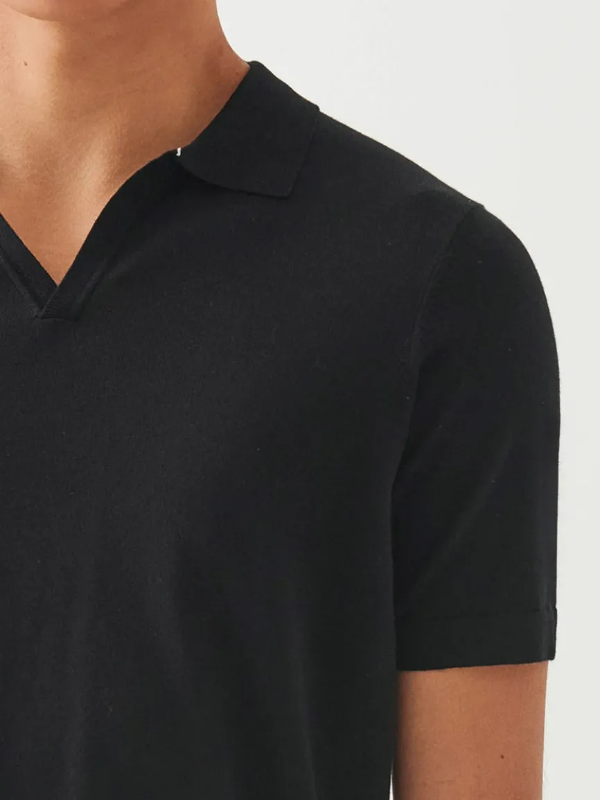 Patrick Assaraf Cotton Cupro Open Polo in Black