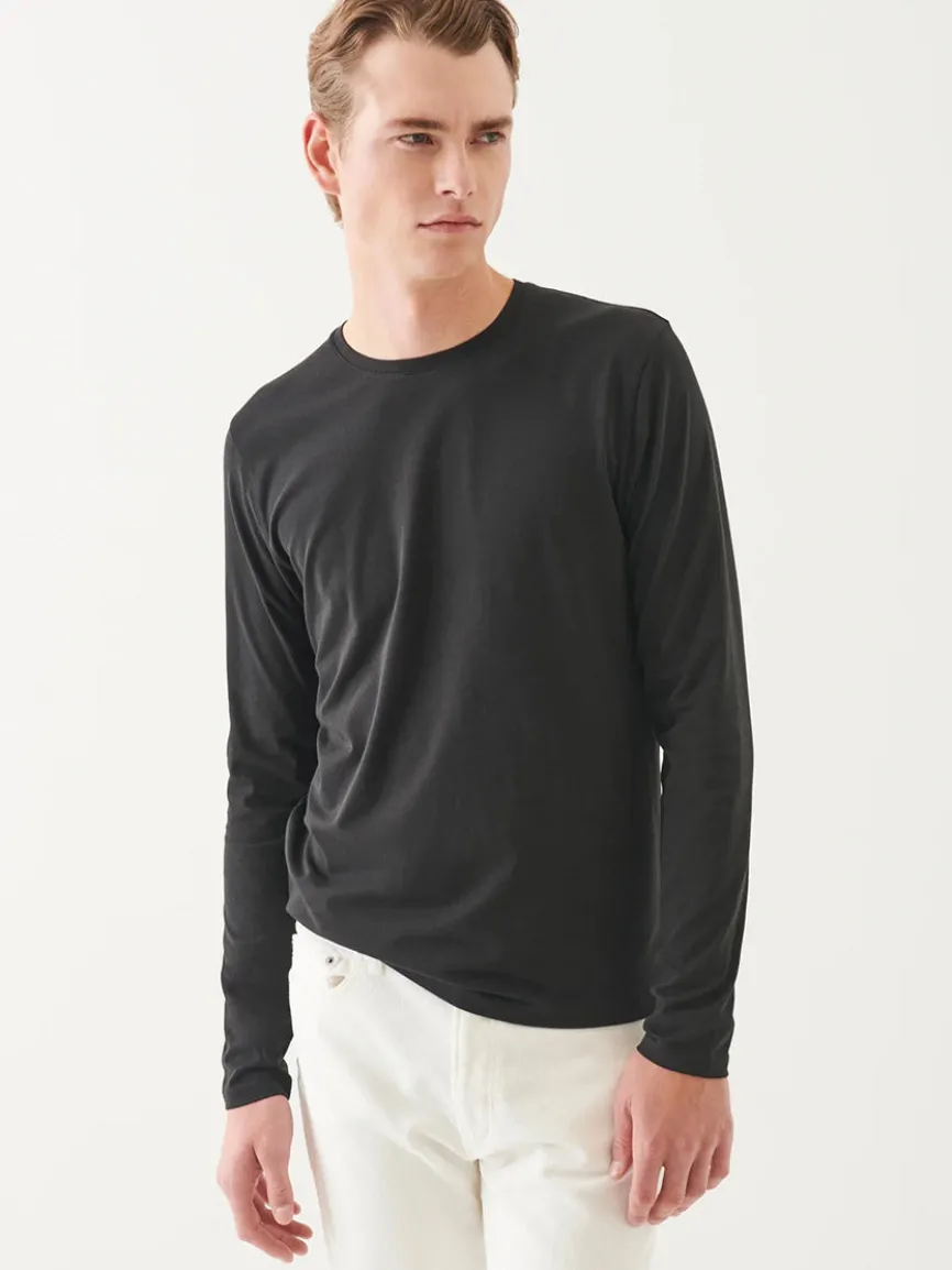 Patrick Assaraf Pima Cotton Stretch Long Sleeve T-Shirt in Black