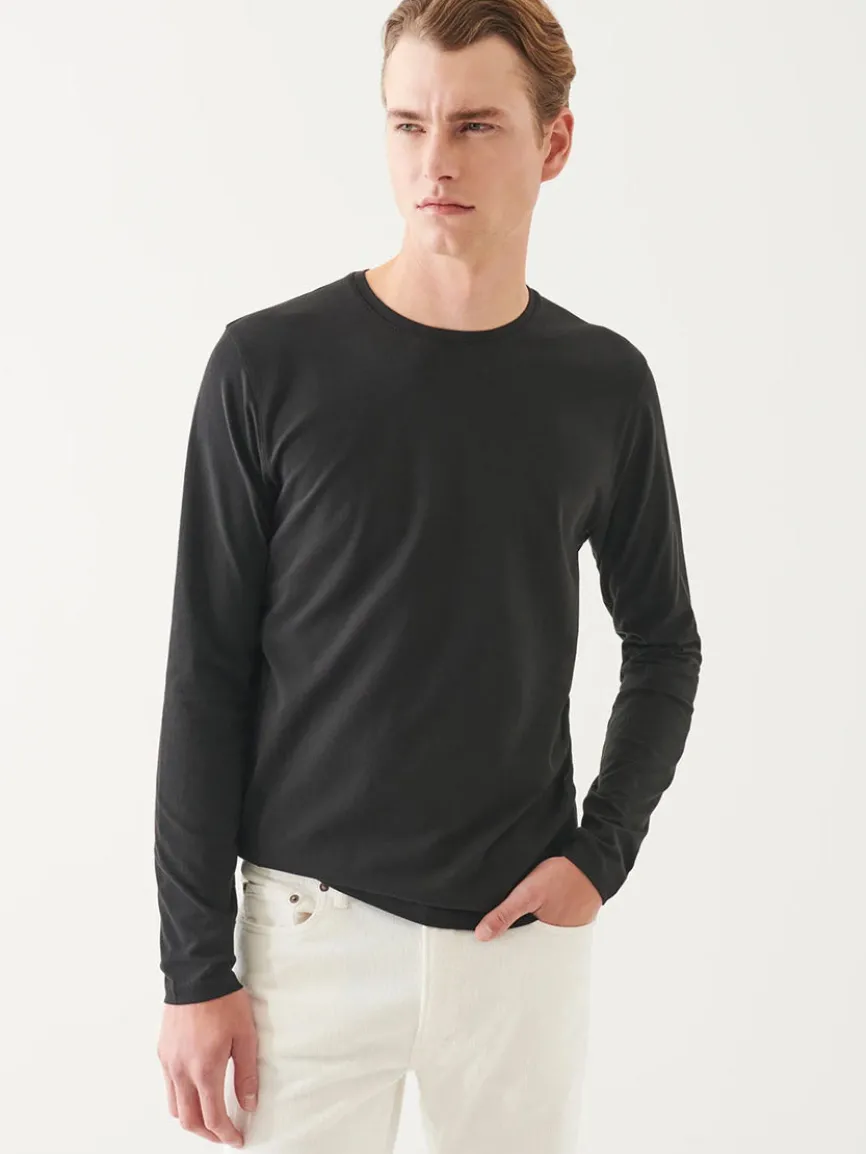 Patrick Assaraf Pima Cotton Stretch Long Sleeve T-Shirt in Black