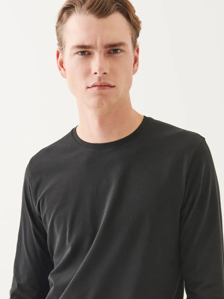 Patrick Assaraf Pima Cotton Stretch Long Sleeve T-Shirt in Black