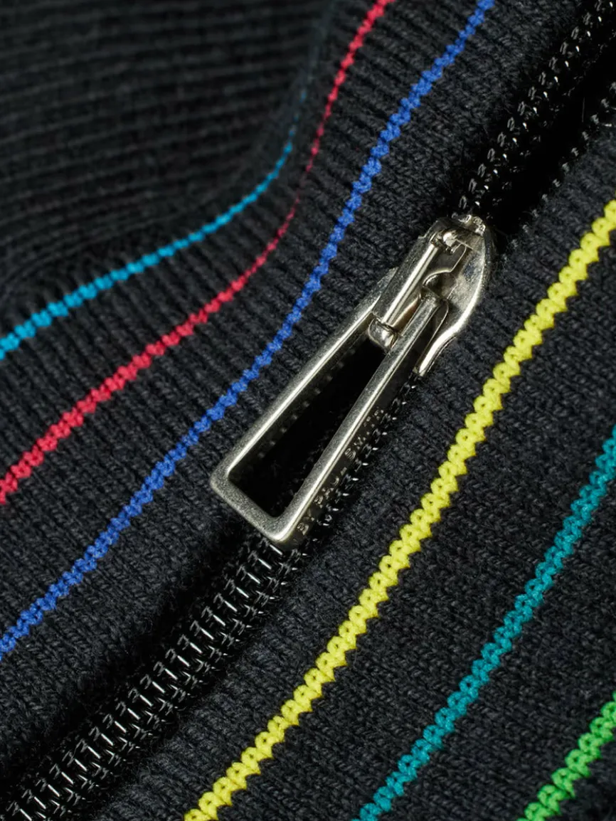 Paul Smith Merino Wool Sports Stripe Half Zip in Black