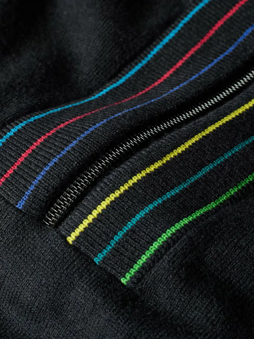 Paul Smith Merino Wool Sports Stripe Half Zip in Black