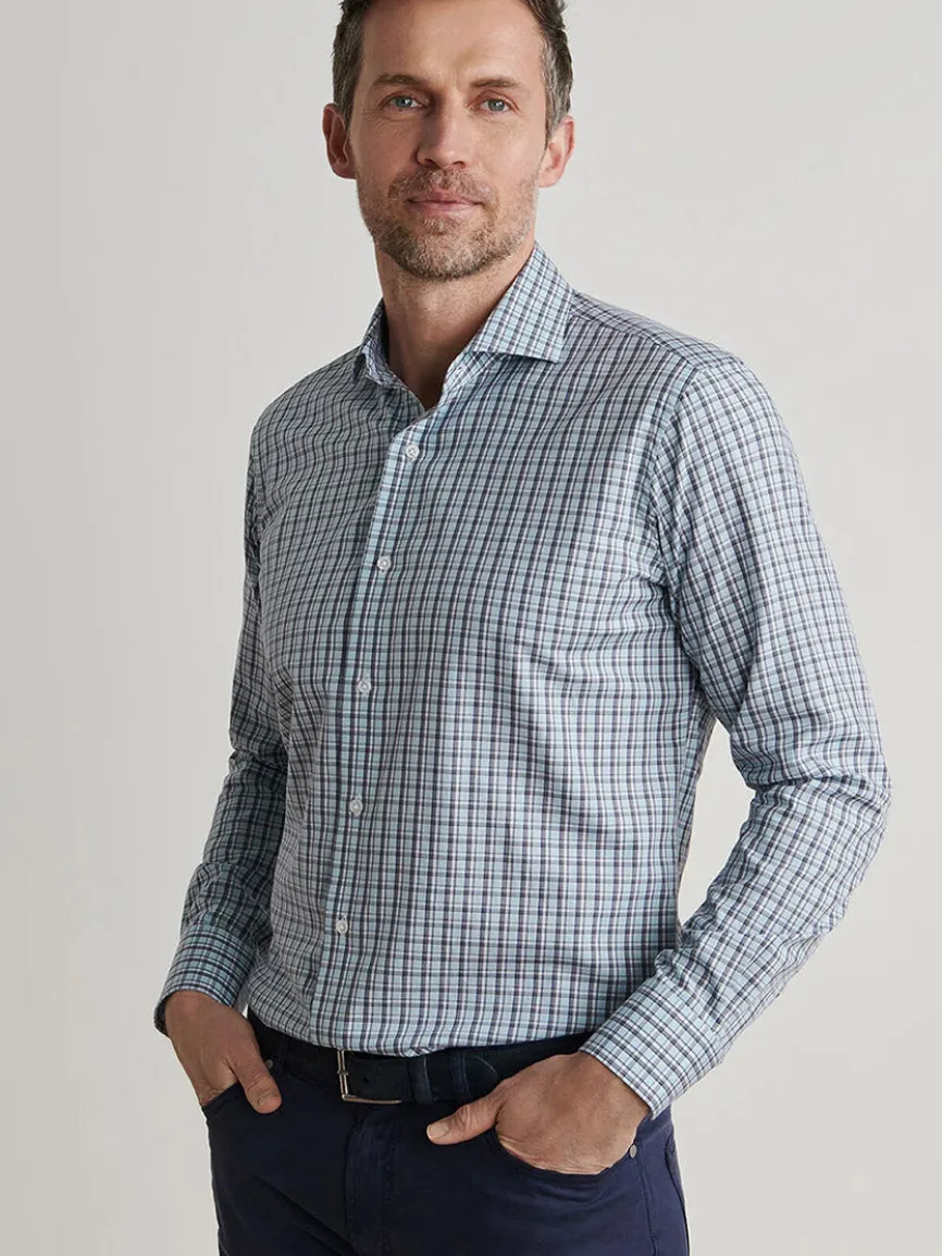 Peter Millar Abetone Cotton Sport Shirt in Blue Frost