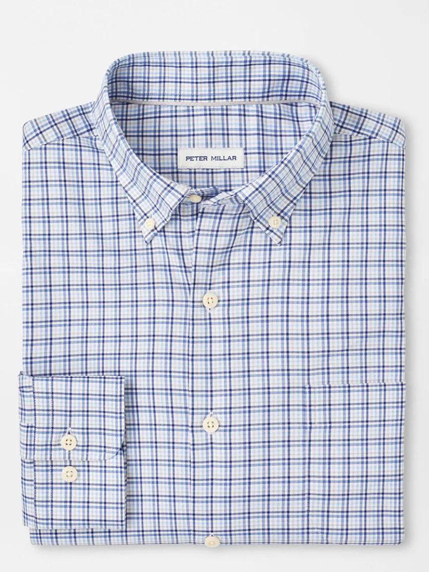 Peter Millar Albert Crown Lite Cotton-Stretch Sport Shirt in Blue Freesia