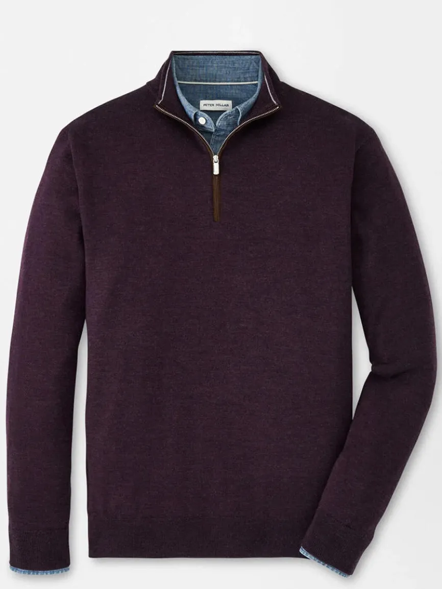Peter Millar Autumn Crest Suede Trim Quarter-Zip in Midnight Grape