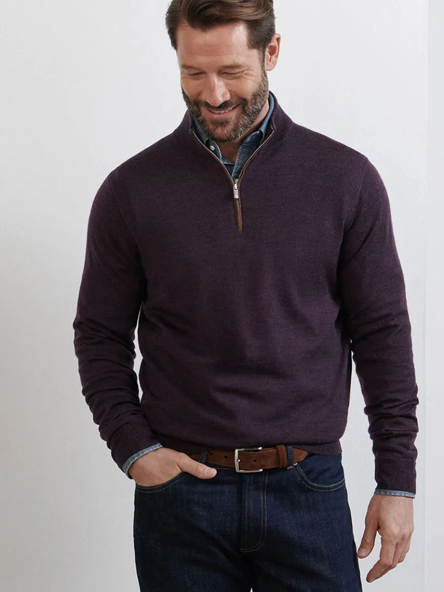 Peter Millar Autumn Crest Suede Trim Quarter-Zip in Midnight Grape