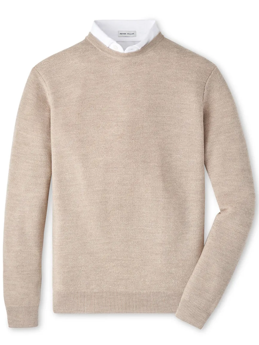 Peter Millar Autumn Crest Honeycomb Crewneck Sweater in Light Elm