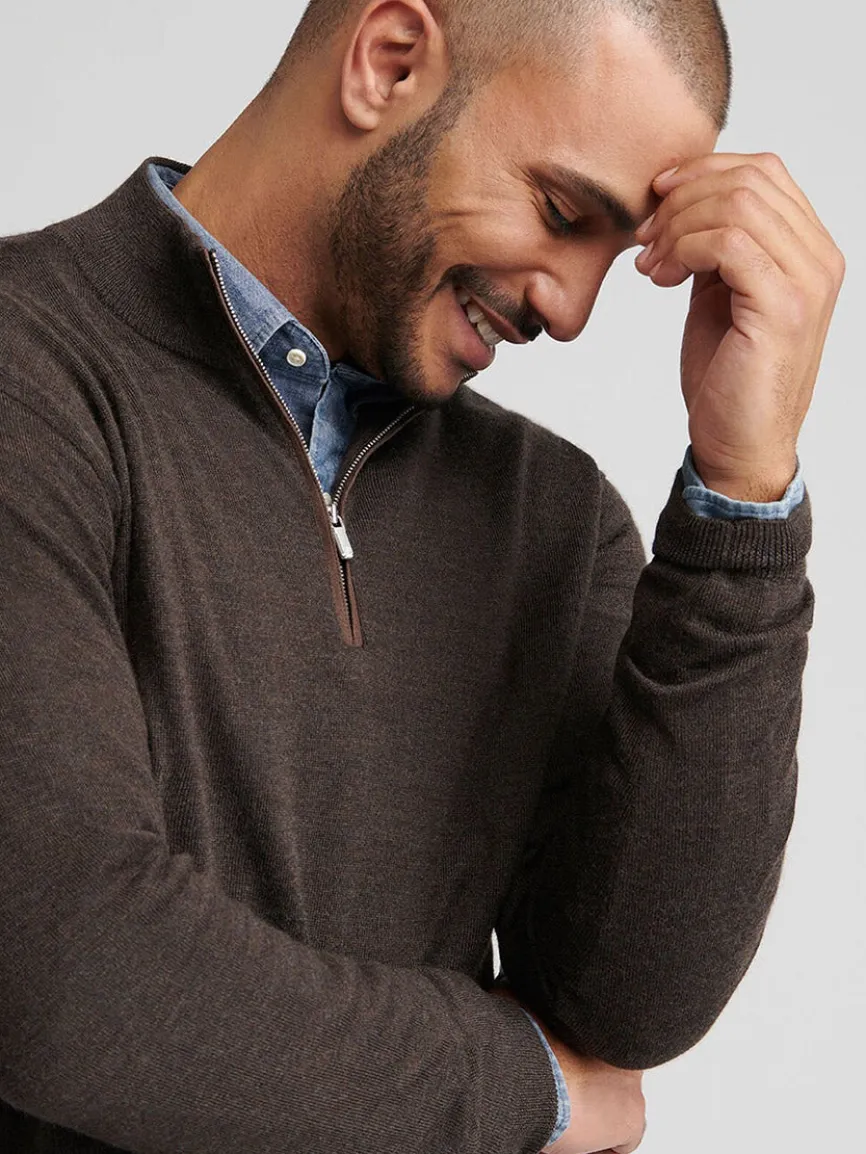 Peter Millar Autumn Crest Suede Trim Quarter-Zip in French Press