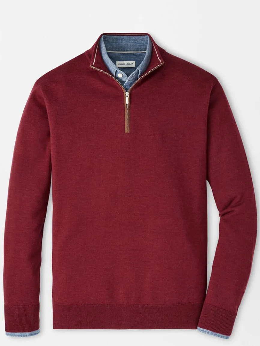 Peter Millar Autumn Crest Suede Trim Quarter-Zip in Brick Red