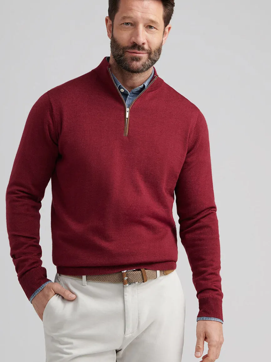 Peter Millar Autumn Crest Suede Trim Quarter-Zip in Brick Red
