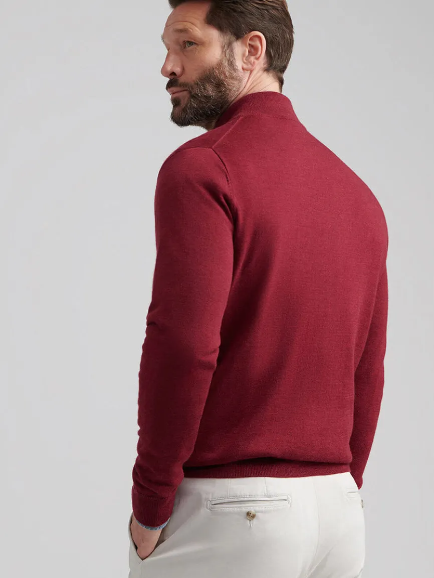 Peter Millar Autumn Crest Suede Trim Quarter-Zip in Brick Red