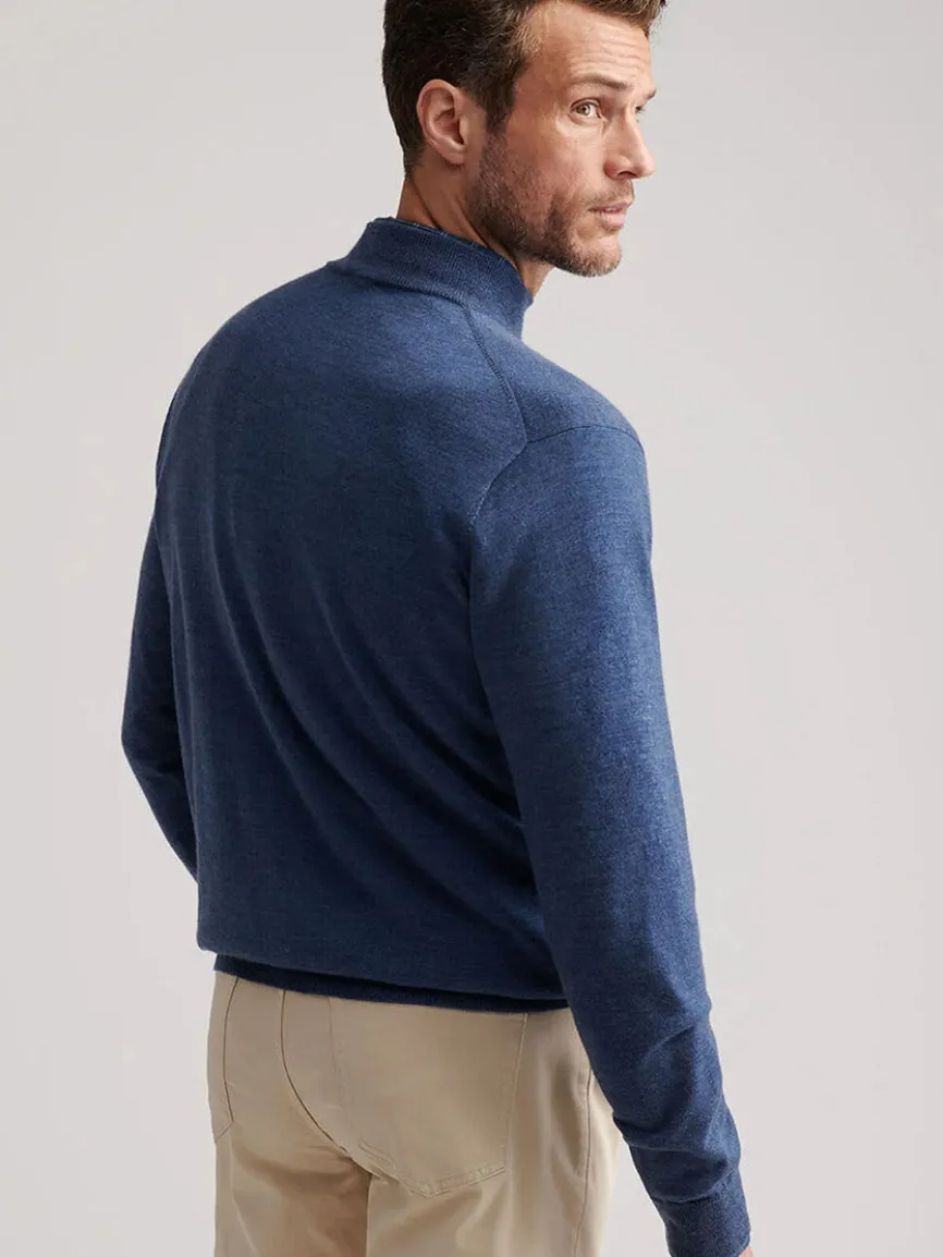 Peter Millar Autumn Crest Suede Trim Quarter-Zip in Blue Haze