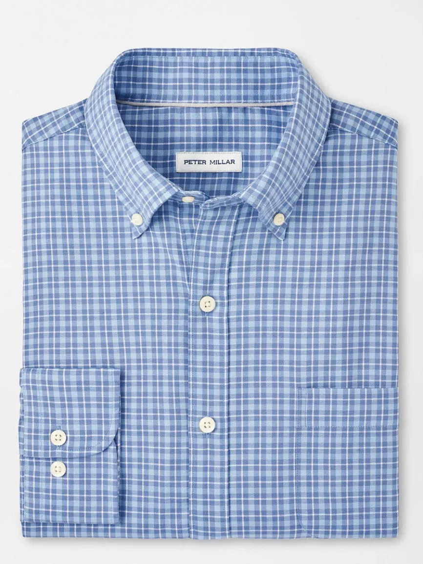 Peter Millar Caspian Perfect Pinpoint Cotton-Stretch Sport Shirt in Blue Freesia