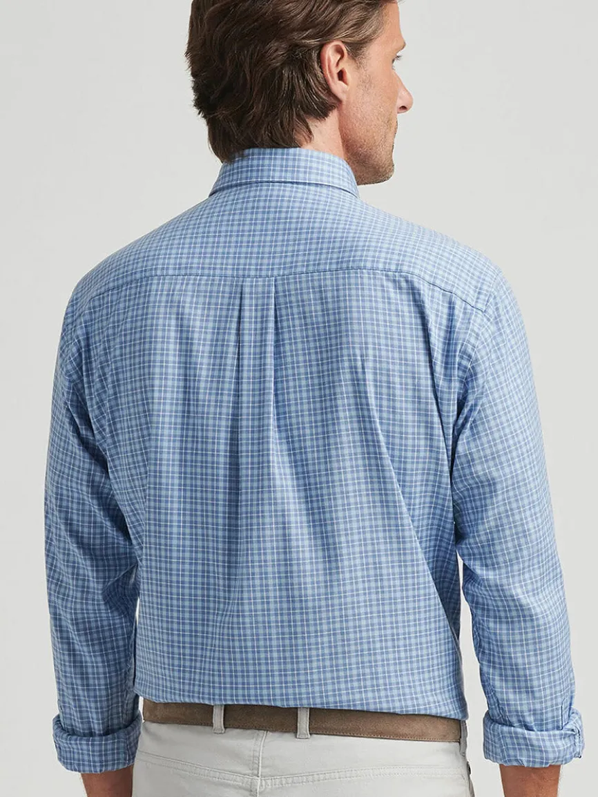 Peter Millar Caspian Perfect Pinpoint Cotton-Stretch Sport Shirt in Blue Freesia