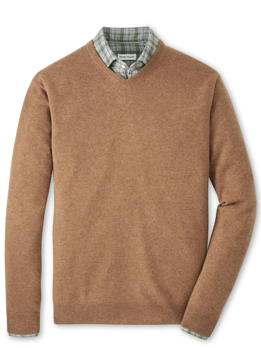 Peter Millar Crown Heritage Cashmere V-Neck Sweater in British Tan