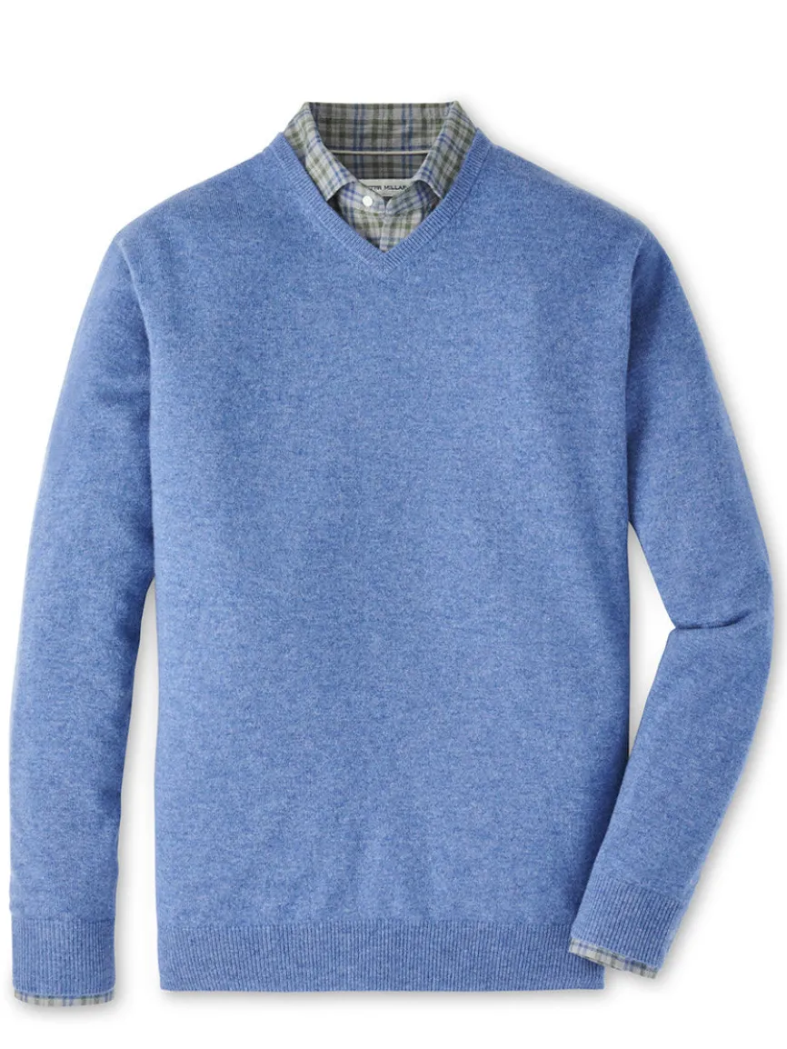 Peter Millar Crown Heritage Cashmere V-Neck Sweater in Astral Blue