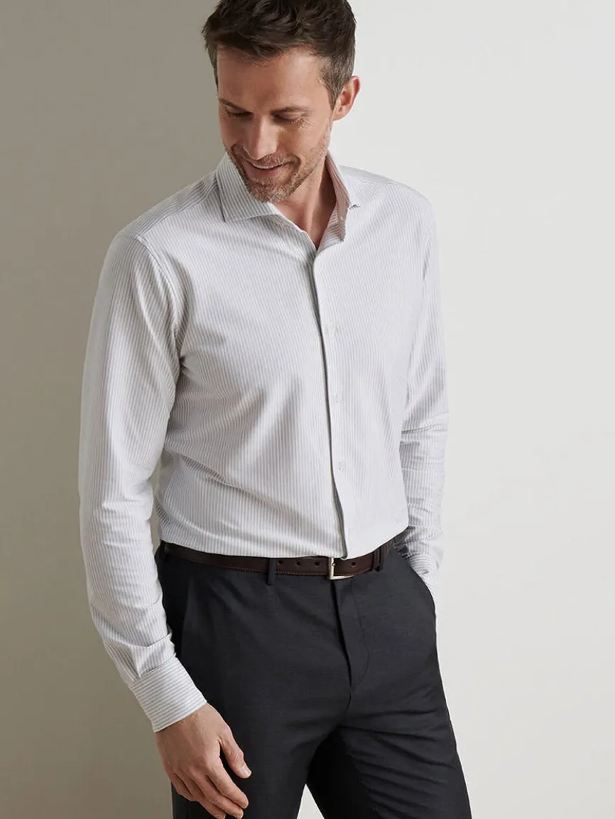 Peter Millar Excursionist Flex Stripe Sport Shirt in British Grey