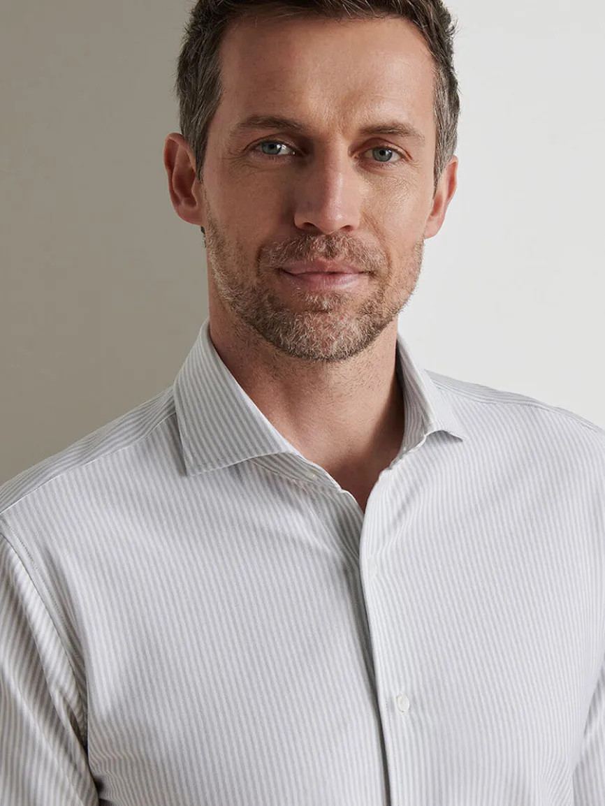 Peter Millar Excursionist Flex Stripe Sport Shirt in British Grey