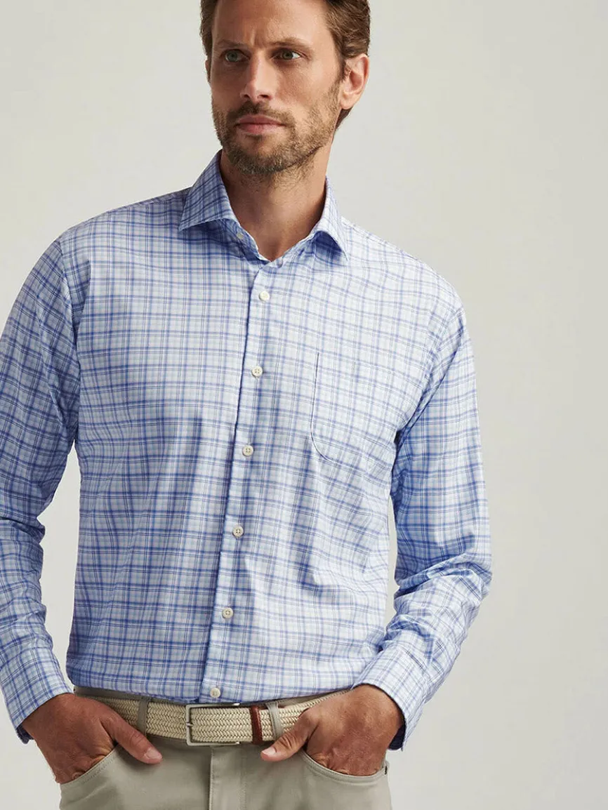 Peter Millar Garrow Crown Lite Cotton-Stretch Sport Shirt in Blue Freesia