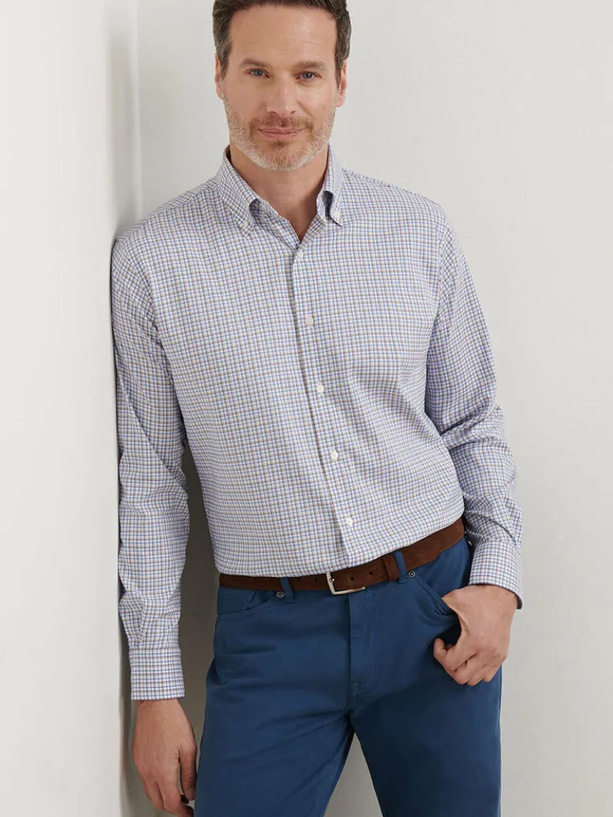Peter Millar Julian Crown Lite Cotton-Stretch Shirt in Evening Tide