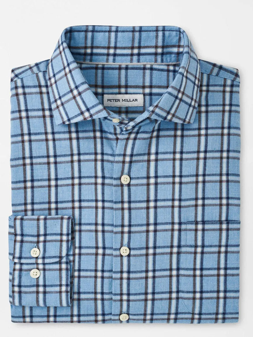 Peter Millar Nelson Flannelite Cotton-Stretch Sport Shirt in Cottage Blue