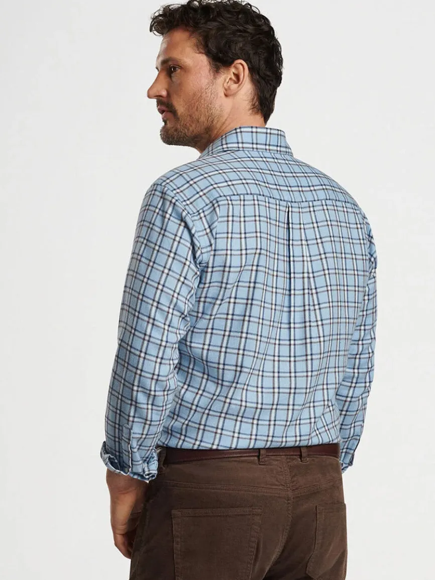 Peter Millar Nelson Flannelite Cotton-Stretch Sport Shirt in Cottage Blue