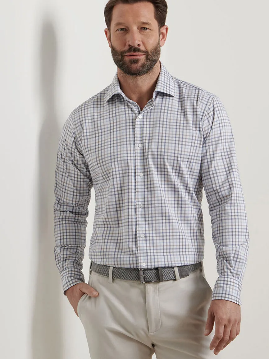 Peter Millar North Coast Crown Lite Cotton-Stretch Sport Shirt in Blue Haze