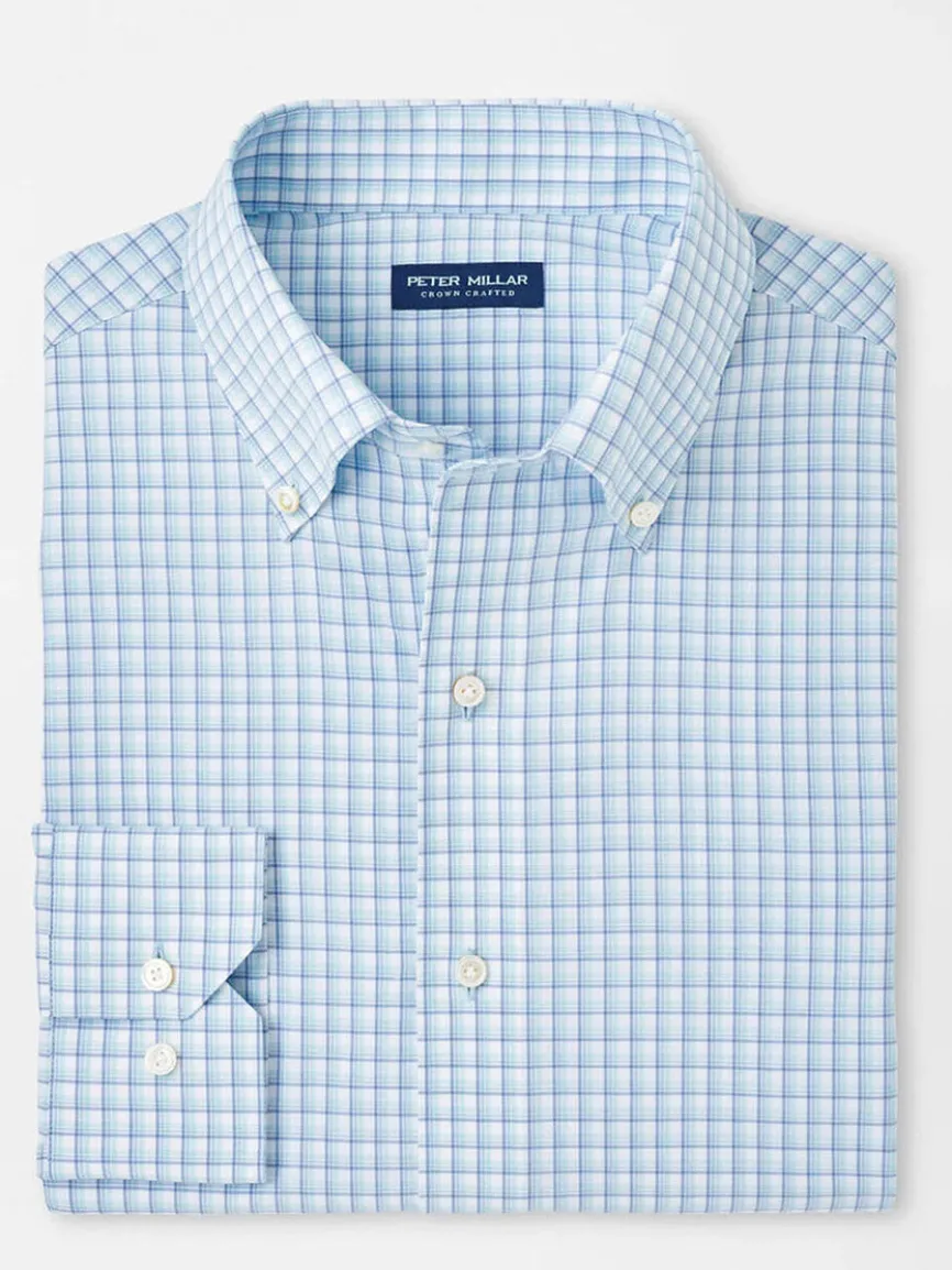 Peter Millar Parker Performance Poplin Sport Shirt in Blue Spruce