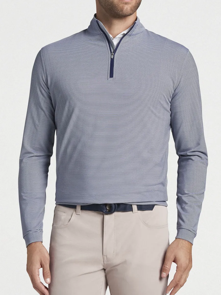 Peter Millar Perth Sugar Stripe Performance Quarter-Zip in Navy/White