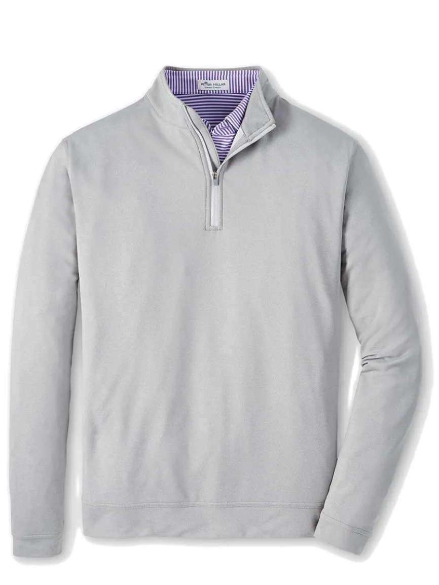 Peter Millar Perth Melange Performance Quarter-Zip in Gale Grey