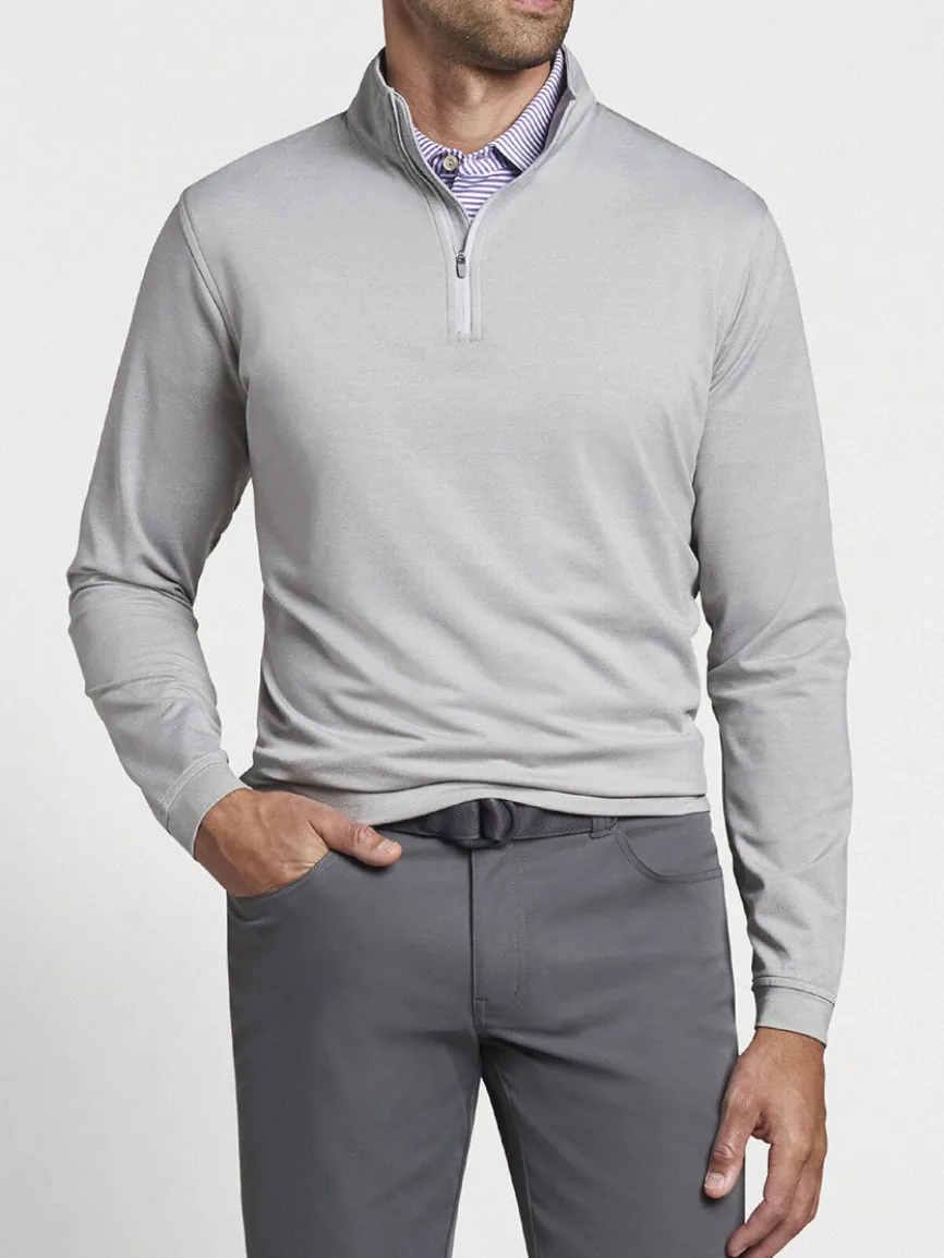 Peter Millar Perth Melange Performance Quarter-Zip in Gale Grey