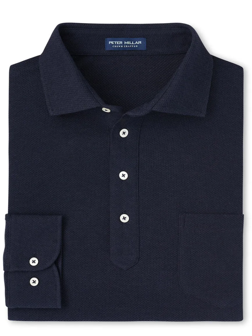 Peter Millar Ramble Long-Sleeve Cotton Cashmere Polo in Navy