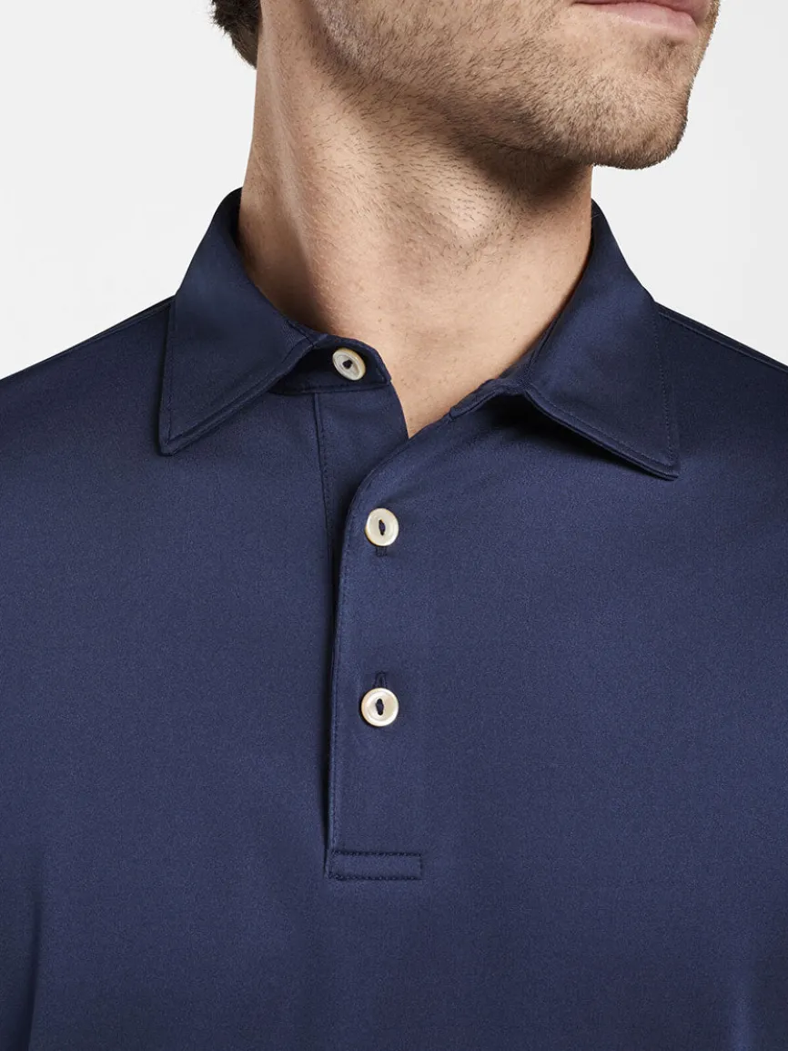 Peter Millar Solid Long-Sleeve Performance Jersey Polo in Navy