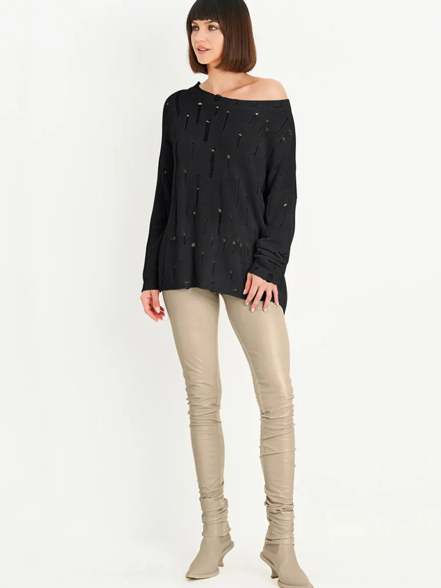Planet by Lauren G Undone Boatneck Sweater in Black
