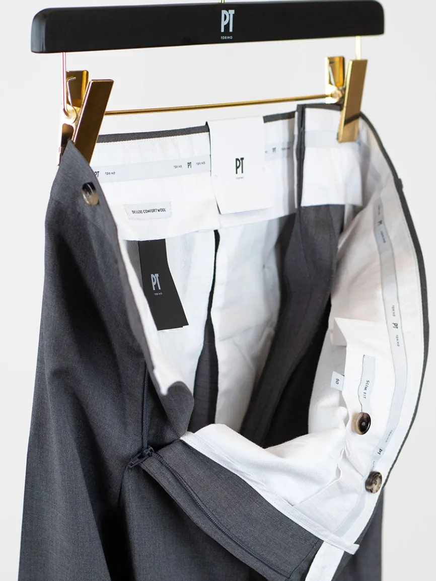 PT01 Estrato 120s Lux Wool Twill Trouser in Light Grey Melange