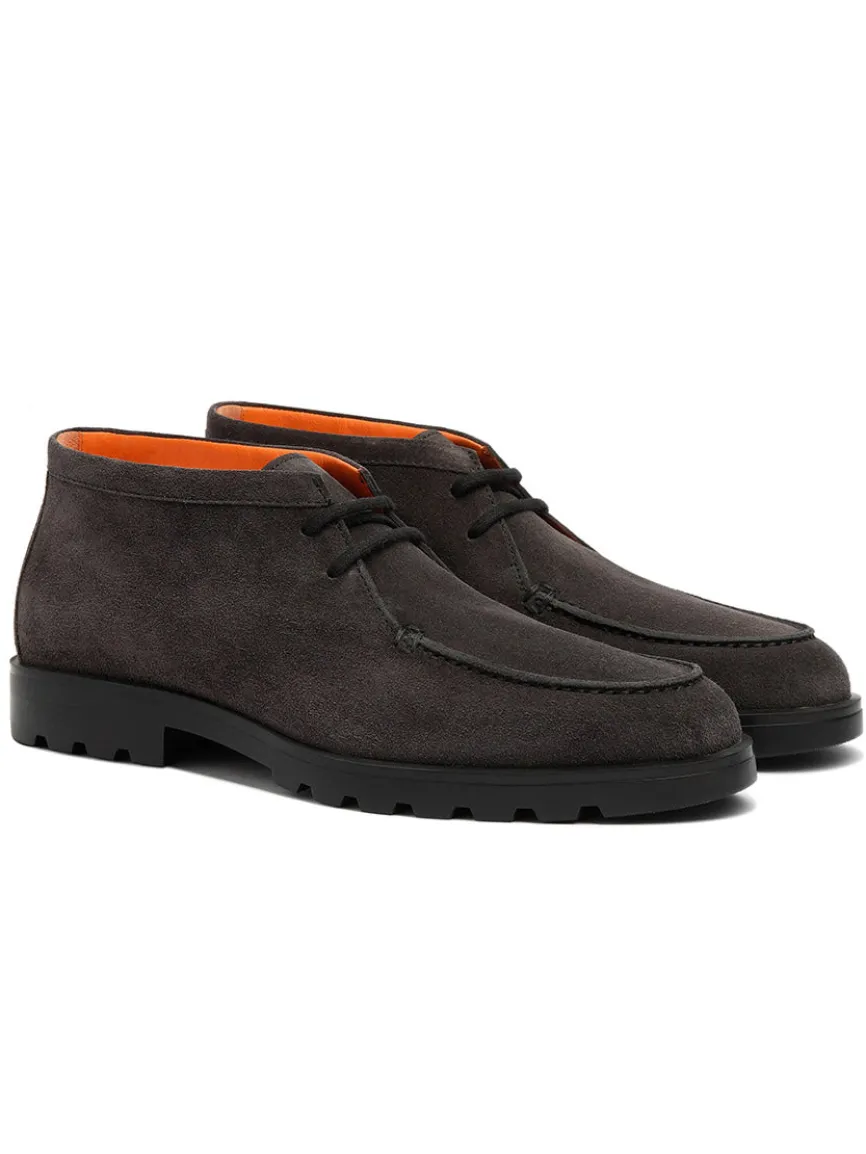 Santoni Desert Lace Up Boot in Grey Suede