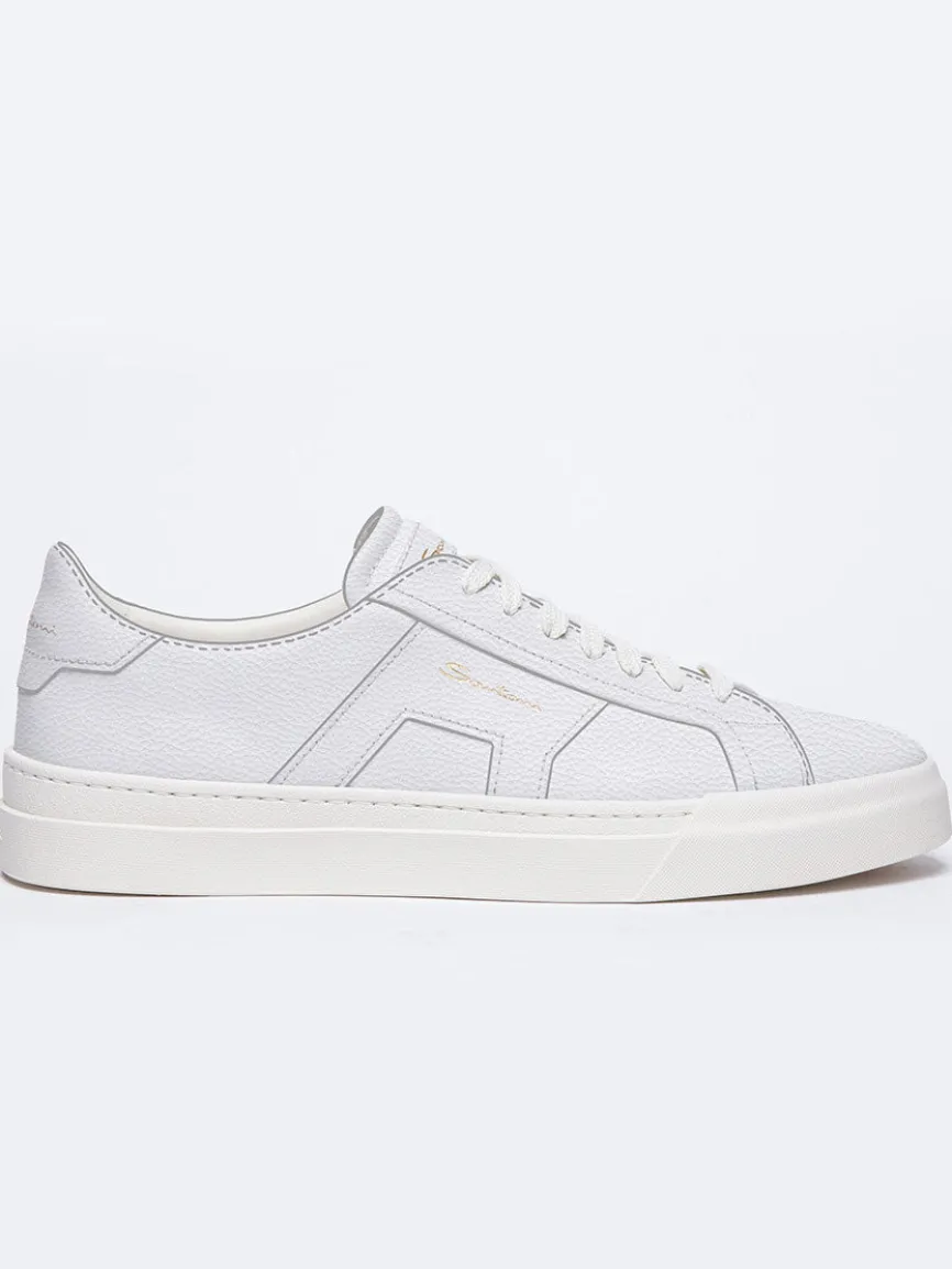 Santoni Double Buckle Sneaker in White