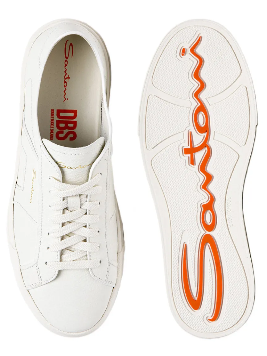 Santoni Double Buckle Sneaker in White