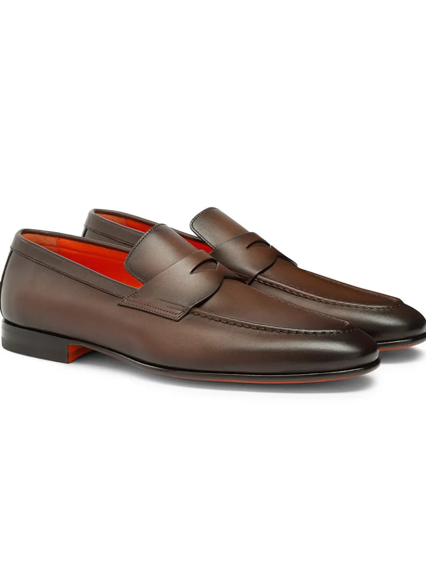 Santoni Edvin Leather Loafer in Brown Leather