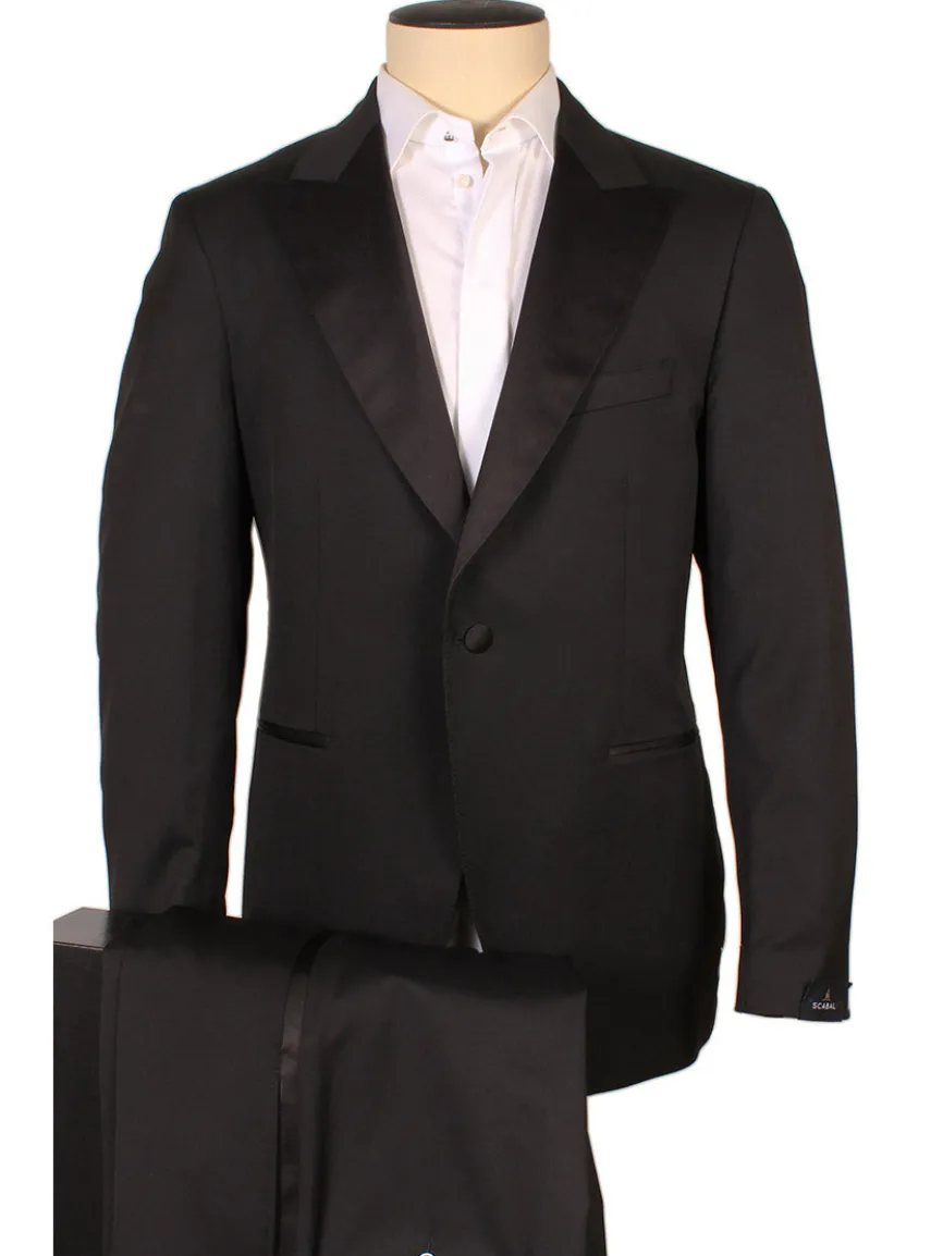 Scabal Black Satin Trim Super 100s Tuxedo