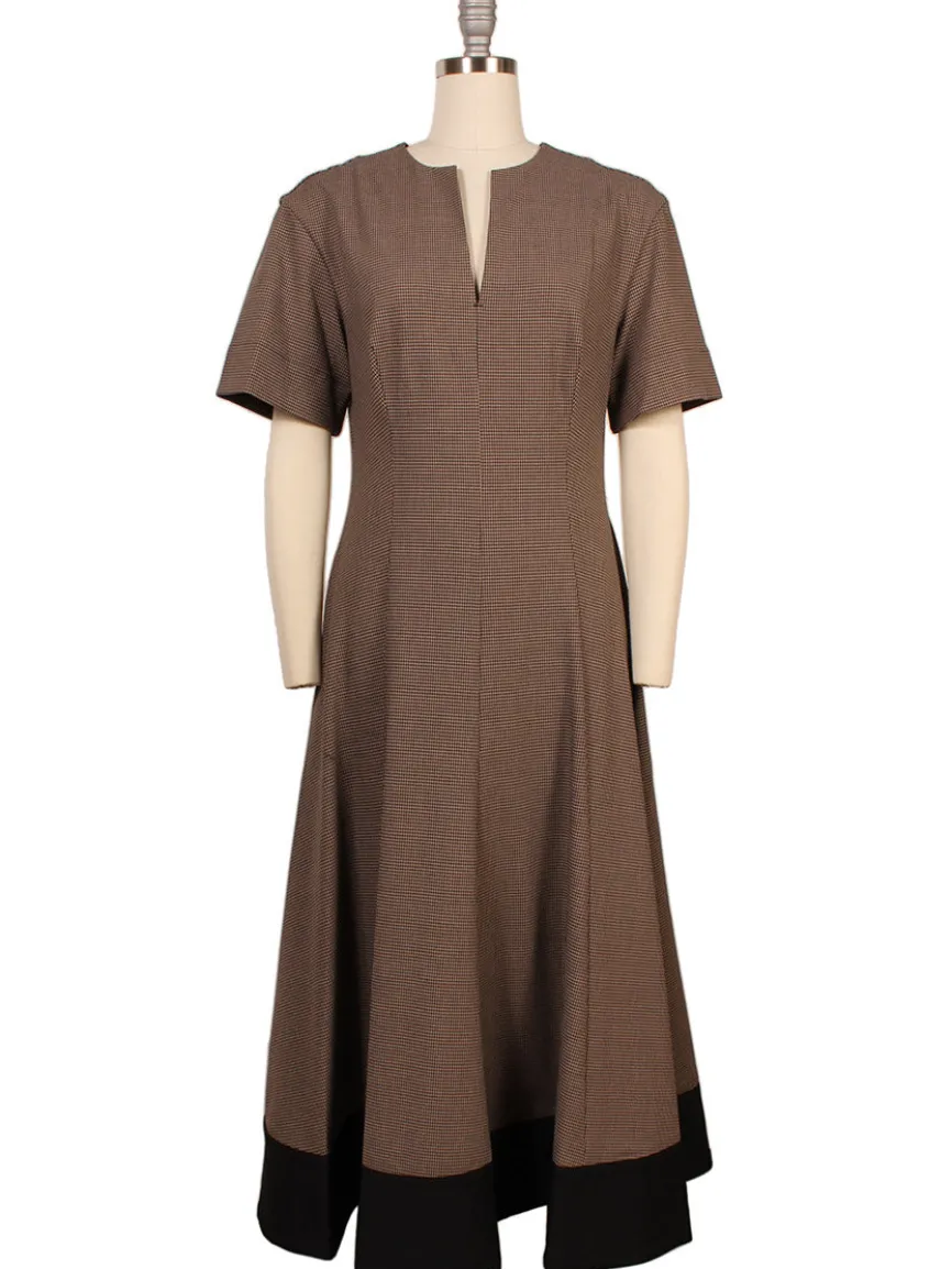 STAUD Frances Short Sleeve Dress in Houndstooth