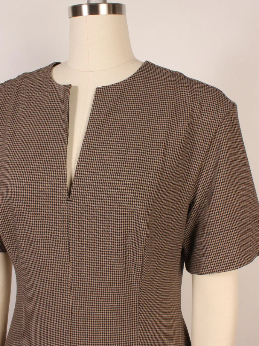 STAUD Frances Short Sleeve Dress in Houndstooth