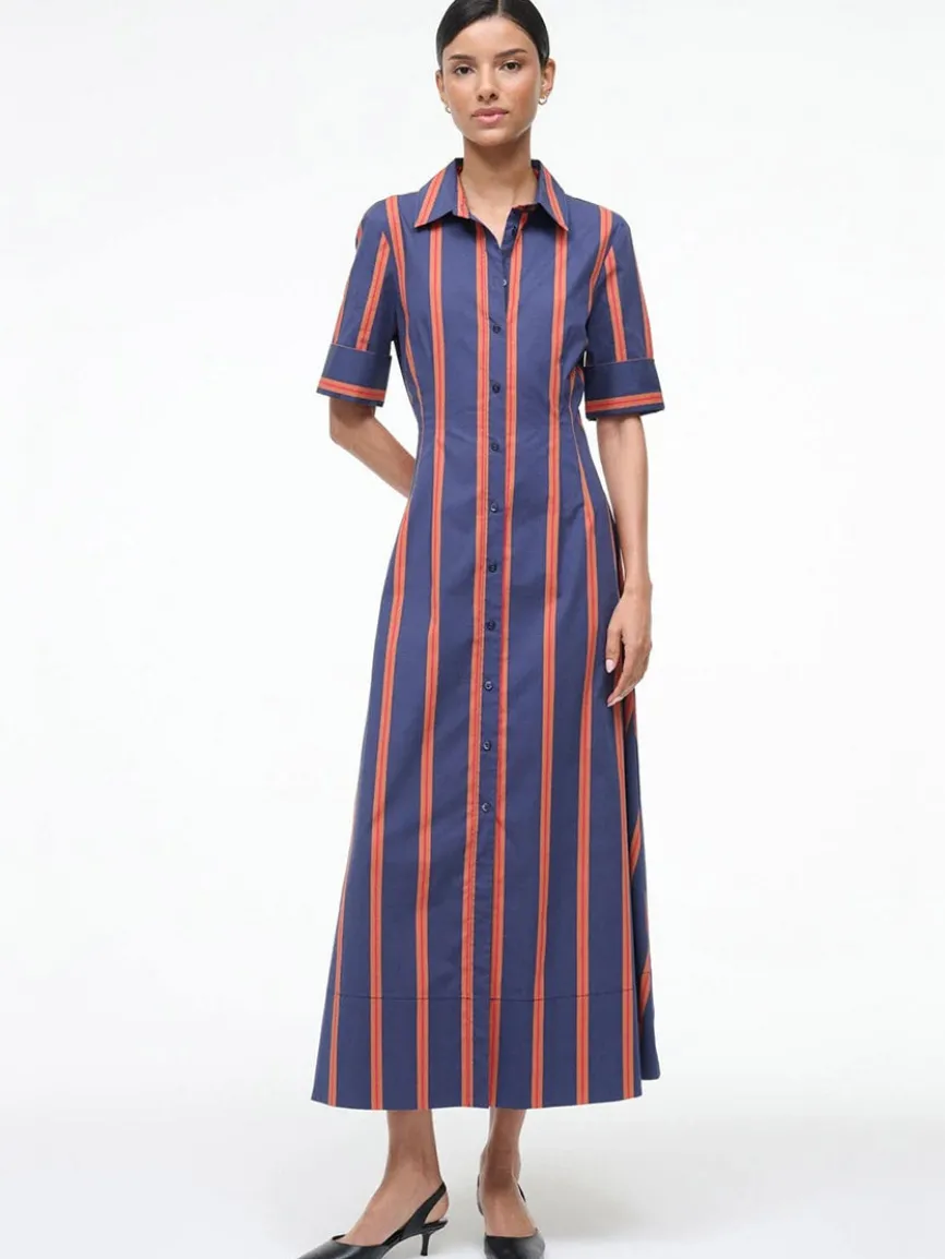 STAUD Joan Maxi Dress in Railroad Stripe