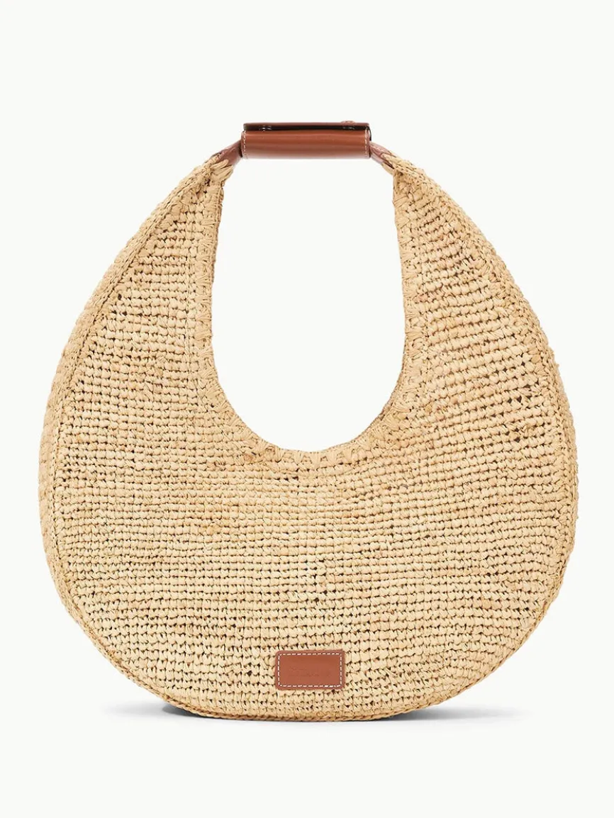 STAUD Large Raffia Moon Bag in Natural/Tan