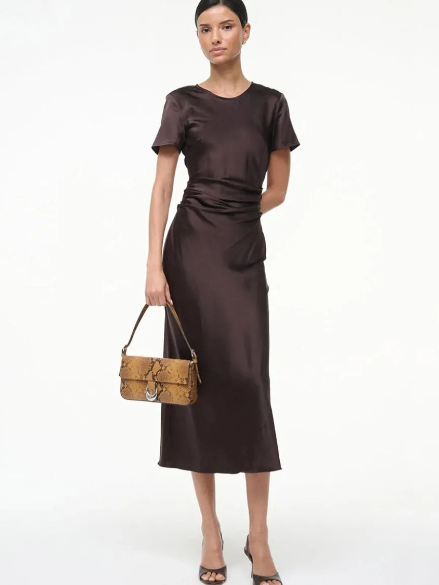 STAUD Marcel Silk Dress in Earth
